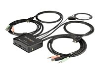 StarTech.com HDMI KVM-switch med 2 portar - 4K 60 Hz - Kompakt UHD/ultra HD USB KVM-switch för stationära datorer med dubbelport och inbyggda 1,2 m kablar samt audio - Bussdriven och fjärrswitchad - MacBook ThinkPad - Omkopplare för tangentbord/video/mus/ljud - 2 x KVM/ljud - 1 lokal användare - skrivbordsmodell SV211HDUA4K