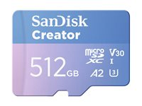 SanDisk Creator - Flash-minneskort (microSDXC till SD-adapter inkluderad) - 512 GB - A2 / Video Class V30 / UHS-I U3 - mikroSDXC UHS-I SDSQXAV-512G-GN6MS