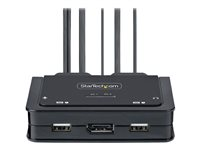StarTech.com 2-Port Hybrid USB-C DisplayPort Cable KVM Switch, 4K 60Hz, Compact KVM with 6ft/1.8m USB-A/DisplayPort/Audio & 4ft/1.2m USB-C Integrated Host Cables, Bus Powered - Remote Push Button/Hotkey Switching (C2-D46-UAC-CBL-KVM) - Omkopplare för tangentbord/video/mus/ljud/USB - kompakt - 2 x KVM/ljud/USB - 1 lokal användare - skrivbordsmodell C2-D46-UAC-CBL-KVM