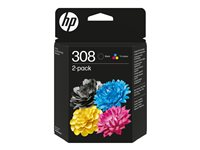 HP 308 - 2-pack - svart, cyan, magenta, gul - original - bläckpatron - för ENVY 6110e, 6120e, 6130e, 6520e, 6530e 6L6S6UE#LS3
