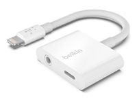 Belkin 3.5 mm Audio + Charge RockStar - Lightning- till hörlursjack/laddningsadapter - Lightning hane till Lightning, 4-poligt minijack hona - vit F8J212BTWHT