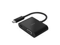 Belkin USB-C to VGA + Charge Adapter - Videokort - USB-C hane till HD-15 (VGA), USB-C (enbart ström) hona - svart - stöd för 1080p, USB Power Delivery (60W) AVC001BTBK