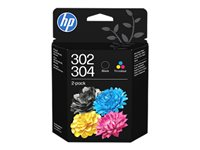 HP 302/304 Combo Pack - 2-pack - svartfärgad, färg (cyan, magenta, gul) - original - bläckpatron - för AMP 130; Deskjet 1110, 21XX, 26XX, 36XX, 37XX; ENVY 45XX, 50XX; Officejet 38XX, 46XX, 52XX B82L1AE#LS3