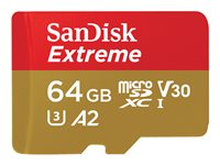 SanDisk Extreme - Flash-minneskort (microSDXC till SD-adapter inkluderad) - 64 GB - A2 / Video Class V30 / UHS-I U3 / Class10 - mikroSDXC UHS-I SDSQXA2-064G-GN6AA