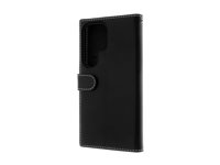 Insmat Exclusive - Vikbart fodral för mobiltelefon - läder, termoplastisk polyuretan (TPU), galvaniserad bronsring, bomullssömmar - svart - för Samsung Galaxy S26 Ultra 650-3392
