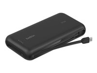 Belkin BoostCharge - Power bank - med integrerad kabel - 20000 mAh - 30 Watt - PD - 3 utdatakontakter (2 x USB-C, USB) - svart BPB024HQBK
